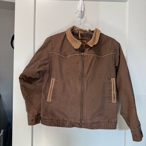 Powder River Panhandle Slim Kids Brown Tan Chore‎ Barn Coat Canvas Workwear M